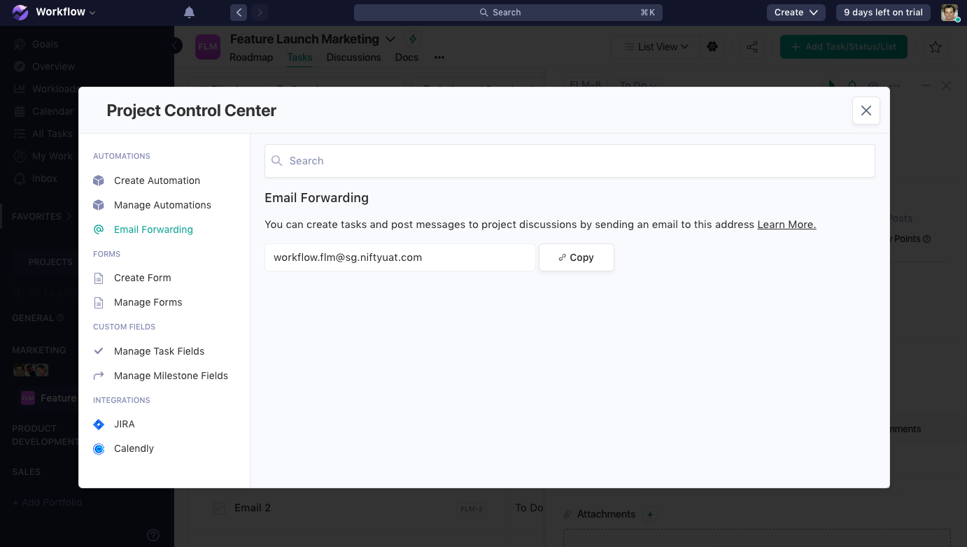 Copying the project's forwarding email